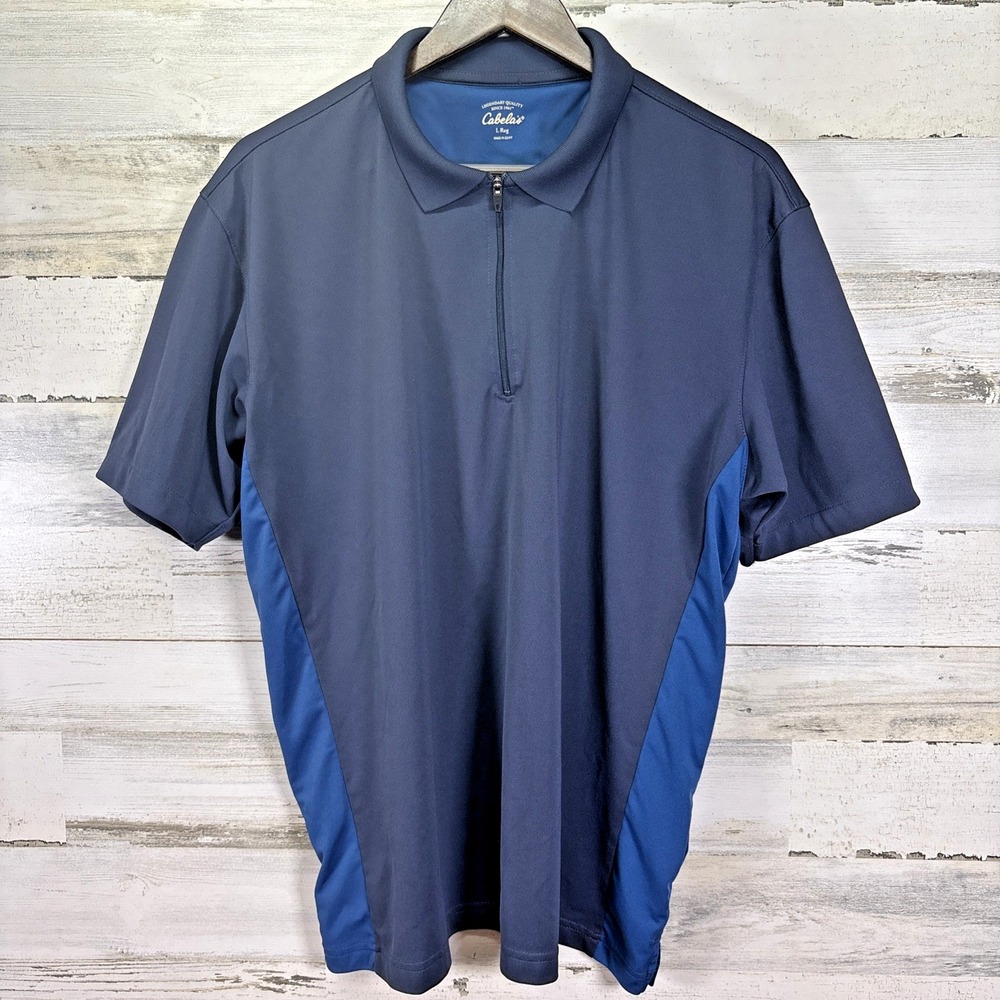 Cabelas Mens Navy Blue 1/4‎ Zip Short Sleeve Lightweight Polo Shirt Size L